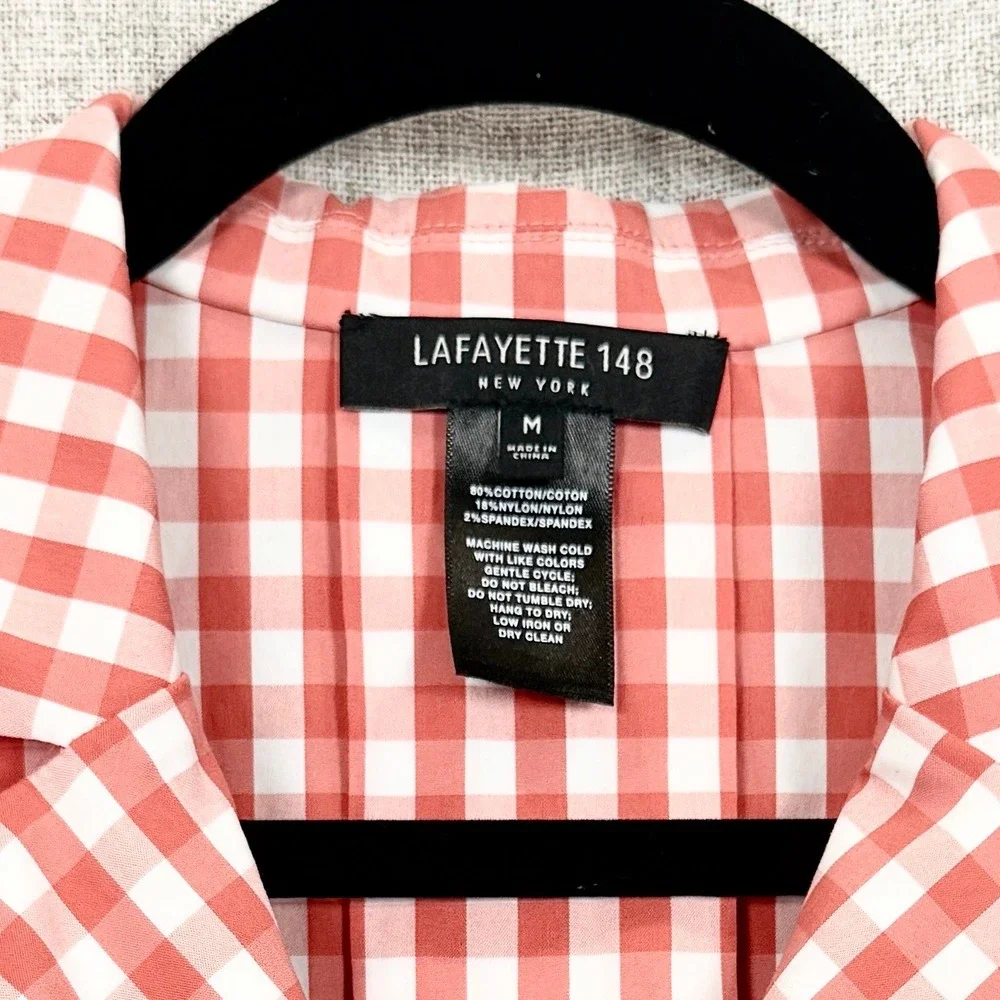 Lafayette 148 Red Gingham Button Down Shirt Sz M 4th of July Picnic BBQ Preppy - Picture 3 of 6